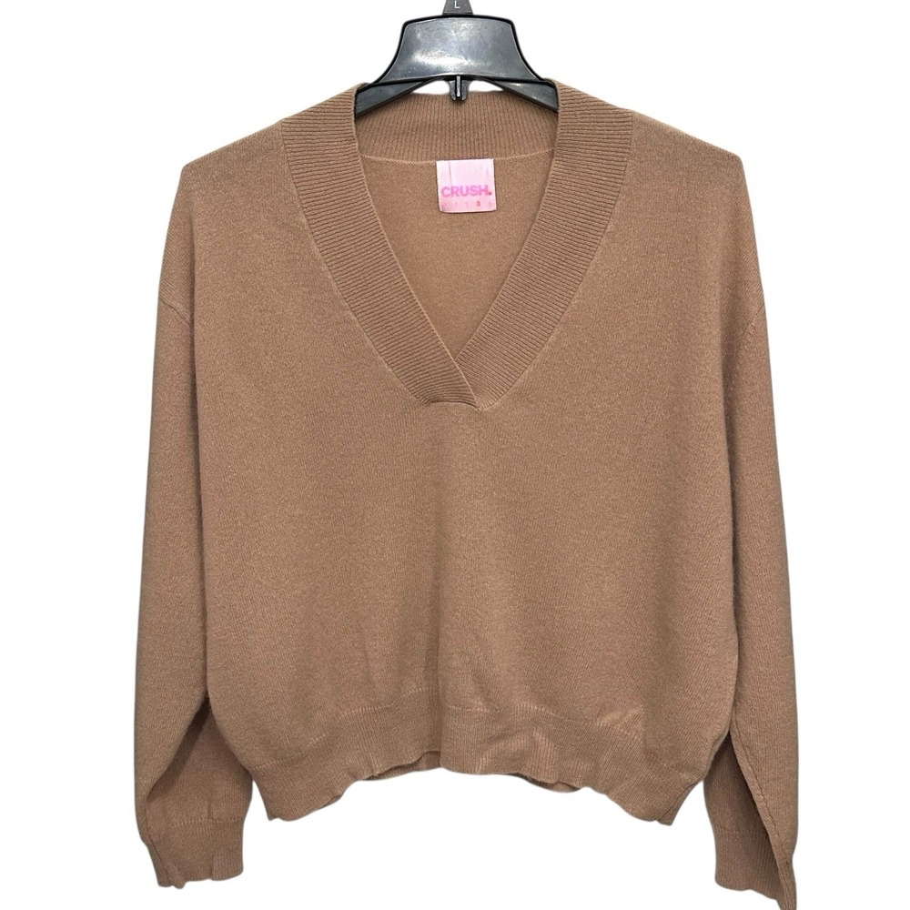 CRUSH‎ Luxe Plush Ultra Soft 100% Cashmere V Neck Cozy Sweater Sz 3 Large Tan